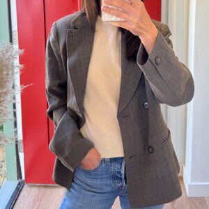 Talbots Vintage Brown Plaid Wool Double-Breasted Blazer Size 4